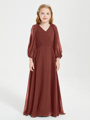 BABARONI Long Sleeves Modest Junior Bridesmaid Dresses Terracotta, Terracotta / J4 BABARONI Long Sleeves Modest Junior Bridesmaid Dresses Terracotta, Terracotta / J4