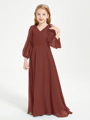 Long Sleeves Modest Junior Bridesmaid Dresses Terracotta