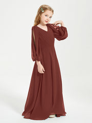 Long Sleeves Modest Junior Bridesmaid Dresses Terracotta