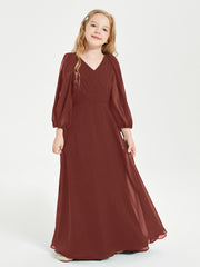 Long Sleeves Modest Junior Bridesmaid Dresses Terracotta