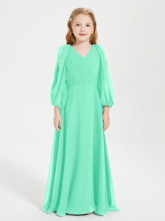 Long Sleeves Modest Junior Bridesmaid Dresses Turquoise