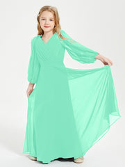 Long Sleeves Modest Junior Bridesmaid Dresses Turquoise