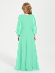 Long Sleeves Modest Junior Bridesmaid Dresses Turquoise