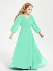 Long Sleeves Modest Junior Bridesmaid Dresses Turquoise