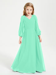 Long Sleeves Modest Junior Bridesmaid Dresses Turquoise