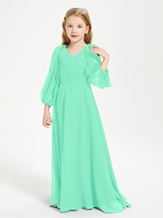 Long Sleeves Modest Junior Bridesmaid Dresses Turquoise