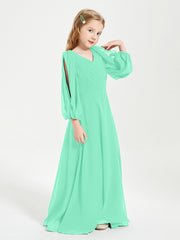 Long Sleeves Modest Junior Bridesmaid Dresses Turquoise