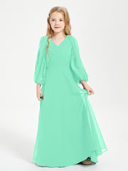 Long Sleeves Modest Junior Bridesmaid Dresses Turquoise