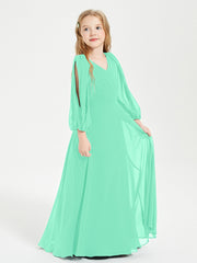 Long Sleeves Modest Junior Bridesmaid Dresses Turquoise