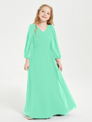 Long Sleeves Modest Junior Bridesmaid Dresses Turquoise