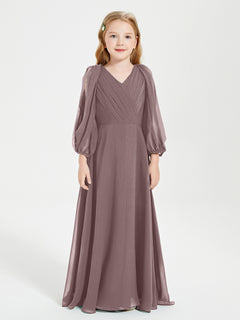 Long Sleeves Modest Junior Bridesmaid Dresses Vintage Mauve