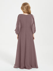 Long Sleeves Modest Junior Bridesmaid Dresses Vintage Mauve