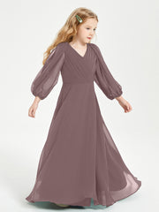 Long Sleeves Modest Junior Bridesmaid Dresses Vintage Mauve