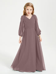 Long Sleeves Modest Junior Bridesmaid Dresses Vintage Mauve