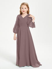 Long Sleeves Modest Junior Bridesmaid Dresses Vintage Mauve