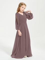 Long Sleeves Modest Junior Bridesmaid Dresses Vintage Mauve