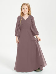 Long Sleeves Modest Junior Bridesmaid Dresses Vintage Mauve