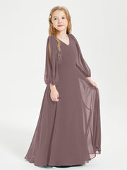 Long Sleeves Modest Junior Bridesmaid Dresses Vintage Mauve
