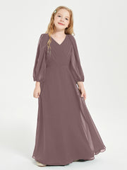 Long Sleeves Modest Junior Bridesmaid Dresses Vintage Mauve