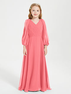 Long Sleeves Modest Junior Bridesmaid Dresses Watermelon