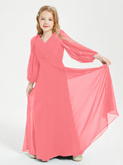 Long Sleeves Modest Junior Bridesmaid Dresses Watermelon