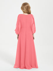 Long Sleeves Modest Junior Bridesmaid Dresses Watermelon