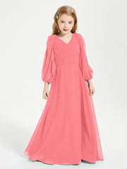 Long Sleeves Modest Junior Bridesmaid Dresses Watermelon