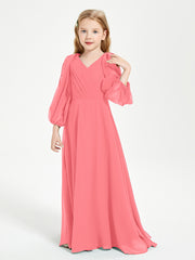 Long Sleeves Modest Junior Bridesmaid Dresses Watermelon