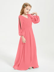 Long Sleeves Modest Junior Bridesmaid Dresses Watermelon