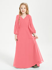 Long Sleeves Modest Junior Bridesmaid Dresses Watermelon