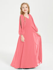 Long Sleeves Modest Junior Bridesmaid Dresses Watermelon