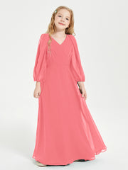 Long Sleeves Modest Junior Bridesmaid Dresses Watermelon