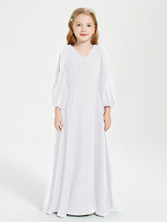 Long Sleeves Modest Junior Bridesmaid Dresses White