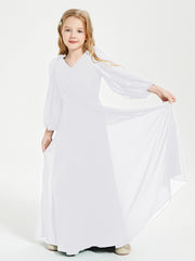Long Sleeves Modest Junior Bridesmaid Dresses White