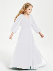 Long Sleeves Modest Junior Bridesmaid Dresses White