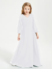 Long Sleeves Modest Junior Bridesmaid Dresses White