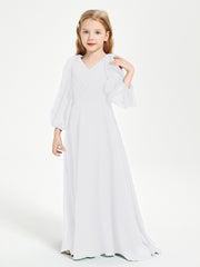 Long Sleeves Modest Junior Bridesmaid Dresses White