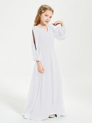 Long Sleeves Modest Junior Bridesmaid Dresses White