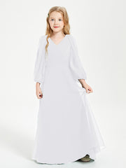 Long Sleeves Modest Junior Bridesmaid Dresses White