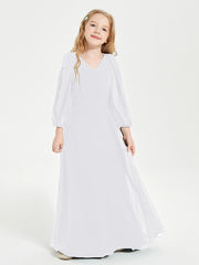 Long Sleeves Modest Junior Bridesmaid Dresses White