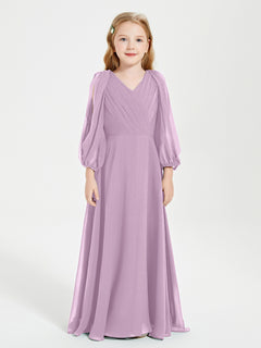 Long Sleeves Modest Junior Bridesmaid Dresses Wisteria