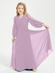 Long Sleeves Modest Junior Bridesmaid Dresses Wisteria