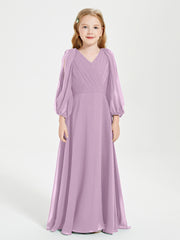 Long Sleeves Modest Junior Bridesmaid Dresses Wisteria