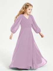 Long Sleeves Modest Junior Bridesmaid Dresses Wisteria