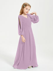 Long Sleeves Modest Junior Bridesmaid Dresses Wisteria