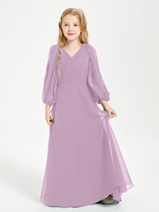 Long Sleeves Modest Junior Bridesmaid Dresses Wisteria