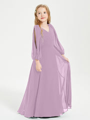 Long Sleeves Modest Junior Bridesmaid Dresses Wisteria