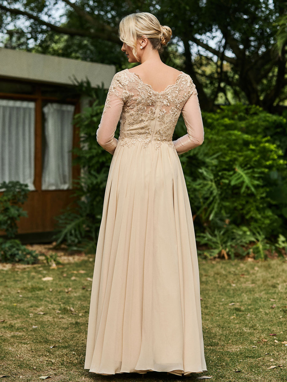 BABARONI Chiffon Champagne Mother of the Bride Dresses A-line V-neck