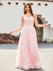 A-line Sweetheart Floor-length Sequins Prom Dress Blushing Pink