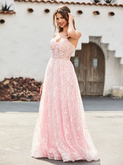 A-line Sweetheart Floor-length Sequins Prom Dress Blushing Pink